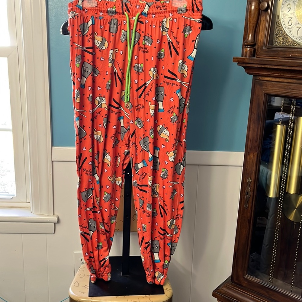 Briefly Stated Soft Fun Sushi Novelty Jogger Pajama Sleep Pants XL